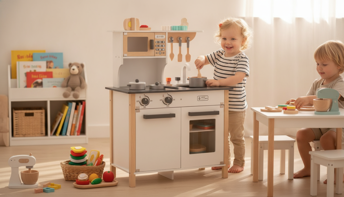 Wooden Play Kitchen Set: Accessories for Pretend Cooking